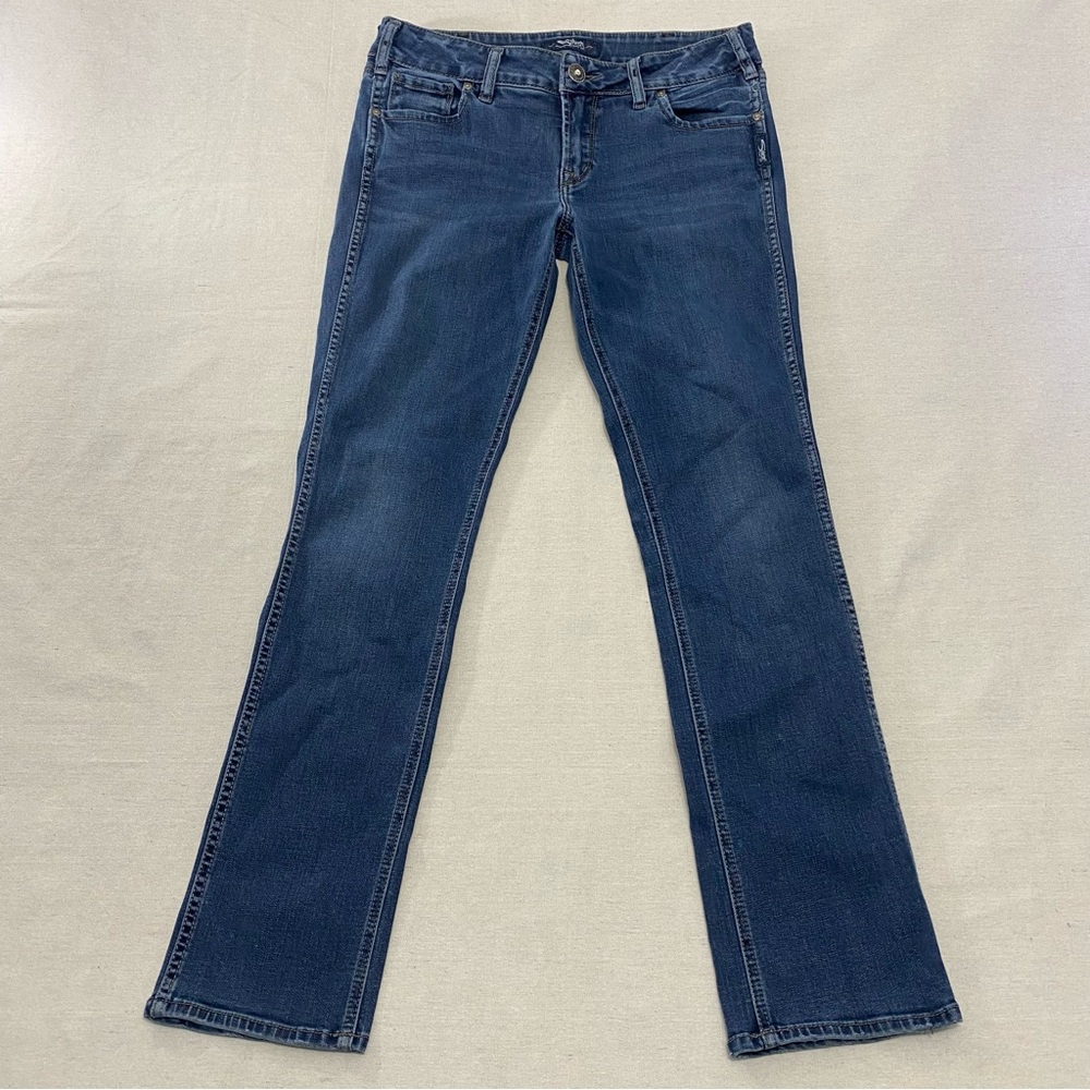 Silver Women's Mid Rise Elyse Straight Leg Denim Jeans stretch Blue Size W32XL30